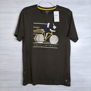 Old Navy Active Tee, bike graphic, size Medium, Army green NWT